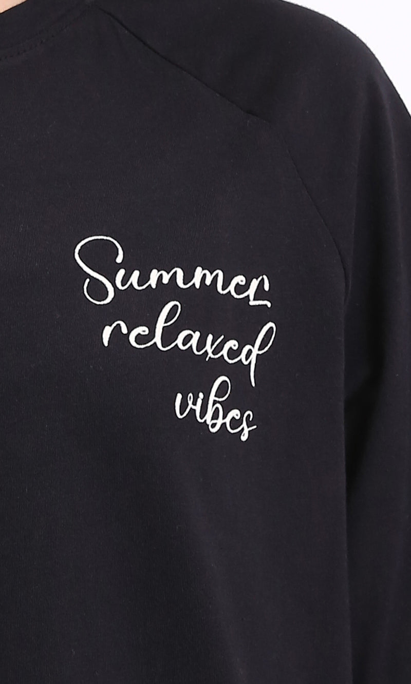 R208519 - Printed Relaxed Printed Long Tee - Black