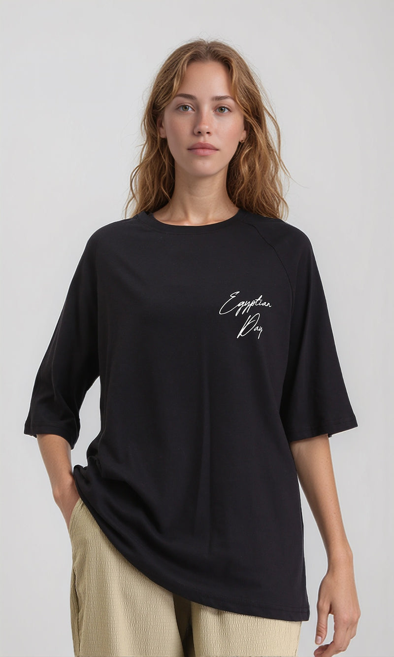 R208520 - Slip On Relaxed Fit Cotton Long Tee - Black