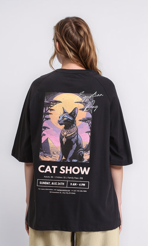 R208520 - Slip On Relaxed Fit Cotton Long Tee - Black