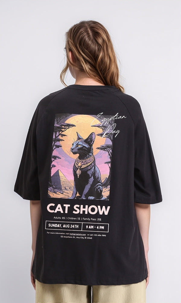 R208520 - Slip On Relaxed Fit Cotton Long Tee - Black