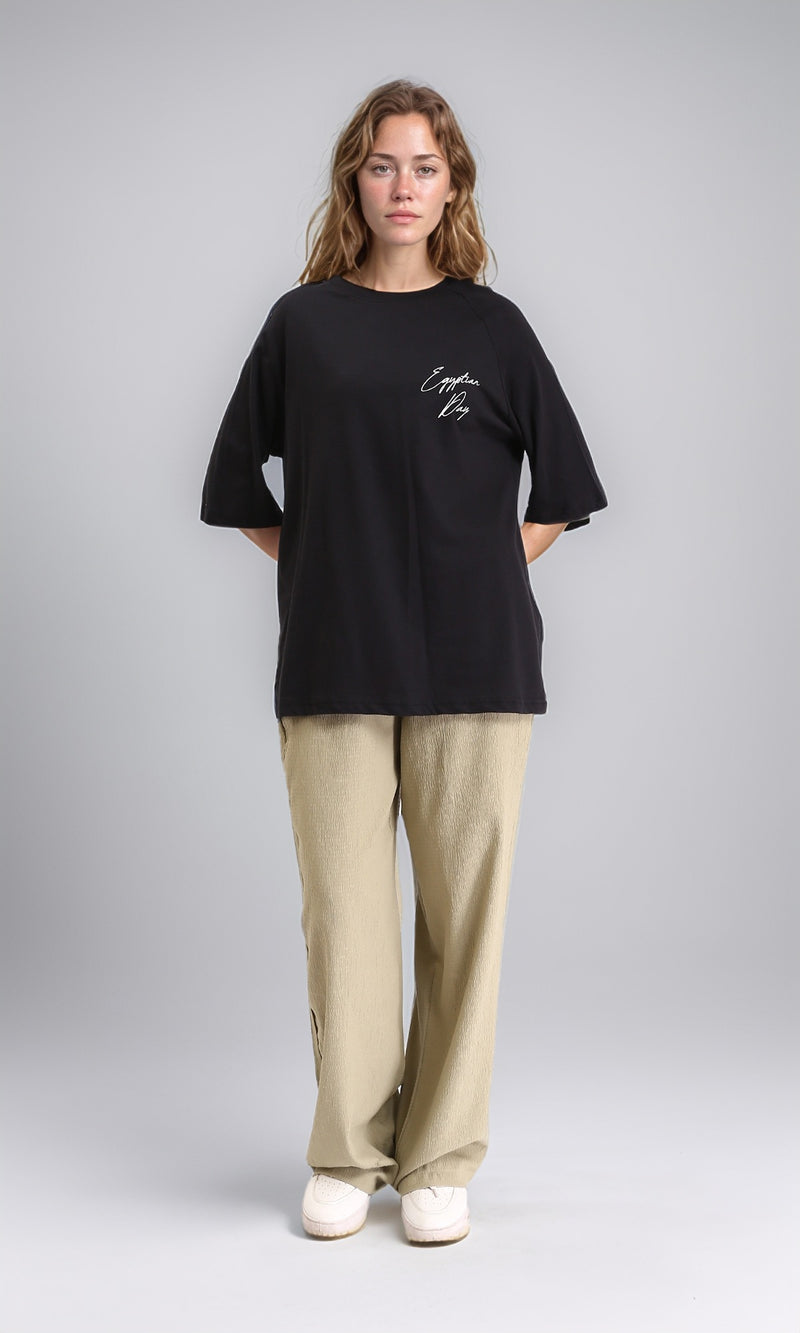 R208520 - Slip On Relaxed Fit Cotton Long Tee - Black