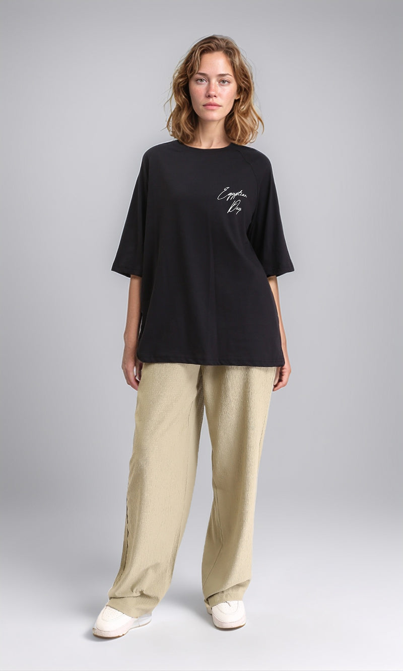 R208520 - Slip On Relaxed Fit Cotton Long Tee - Black