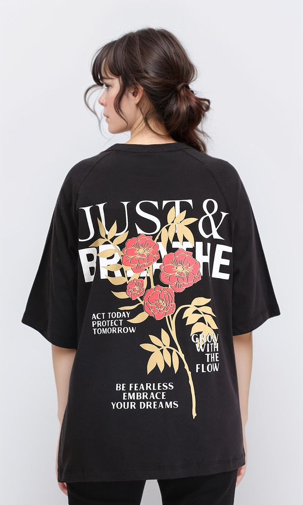 R208521 - Slip On Printed Cotton Long Tee - Black