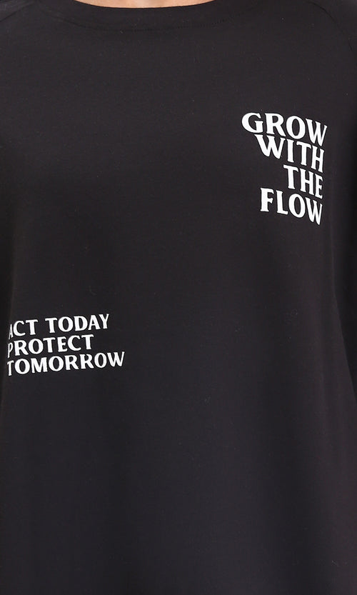 R208521 - Slip On Printed Cotton Long Tee - Black