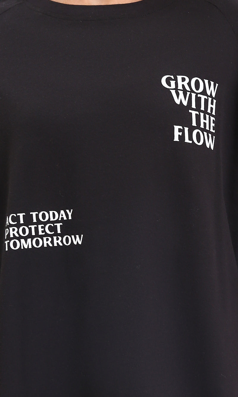 R208521 - Slip On Printed Cotton Long Tee - Black