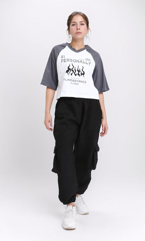 R208522 - Bi-Tone V-Neck Relaxed Tee - Medium Grey & White