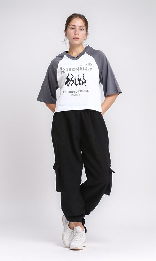 R208522 - Bi-Tone V-Neck Relaxed Tee - Medium Grey & White
