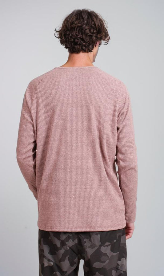 R208534 - Waffle Textured Long-Sleeve Henley Shirt - Mauve