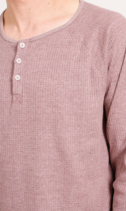 R208534 - Waffle Textured Long-Sleeve Henley Shirt - Mauve
