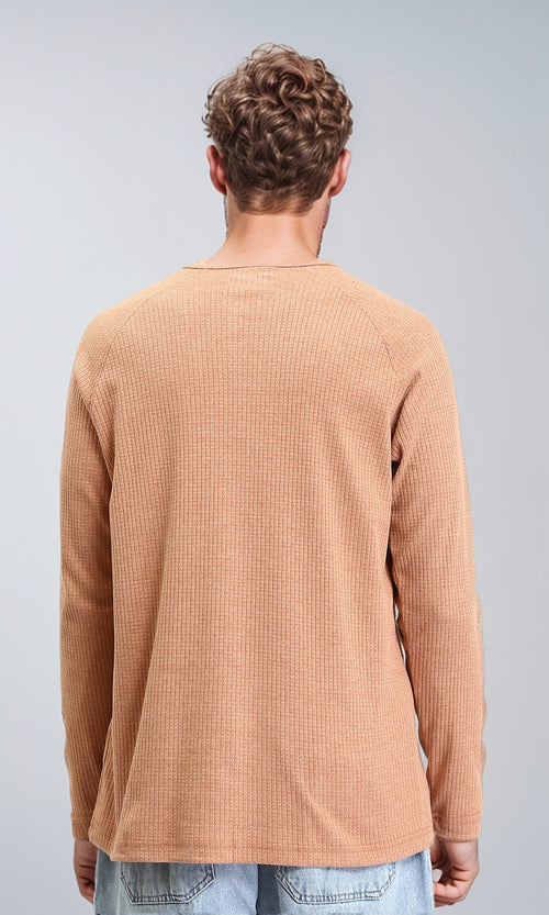 R208535 - Buttoned Crew Neck Henley Shirt - Light Orange