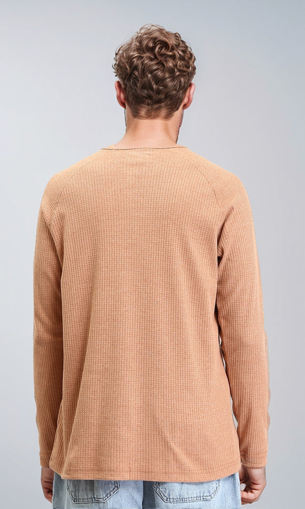 R208535 - Buttoned Crew Neck Henley Shirt - Light Orange