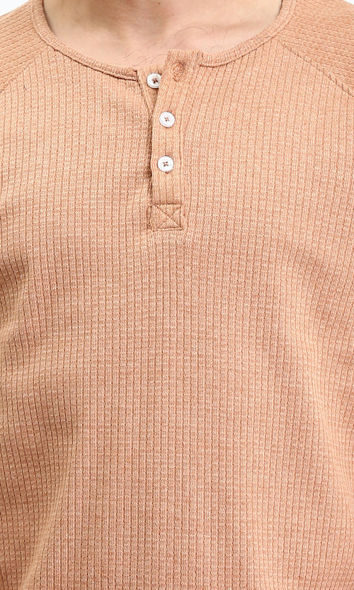 R208535 - Buttoned Crew Neck Henley Shirt - Light Orange