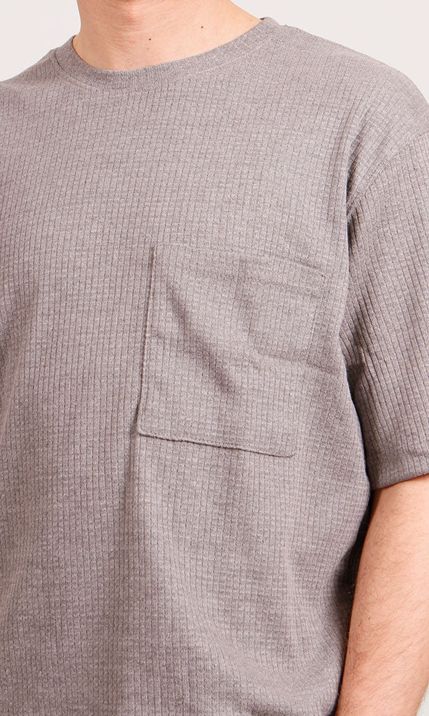 Ravin Men's Textured Brown Waffle Knit Oversized T-Shirt