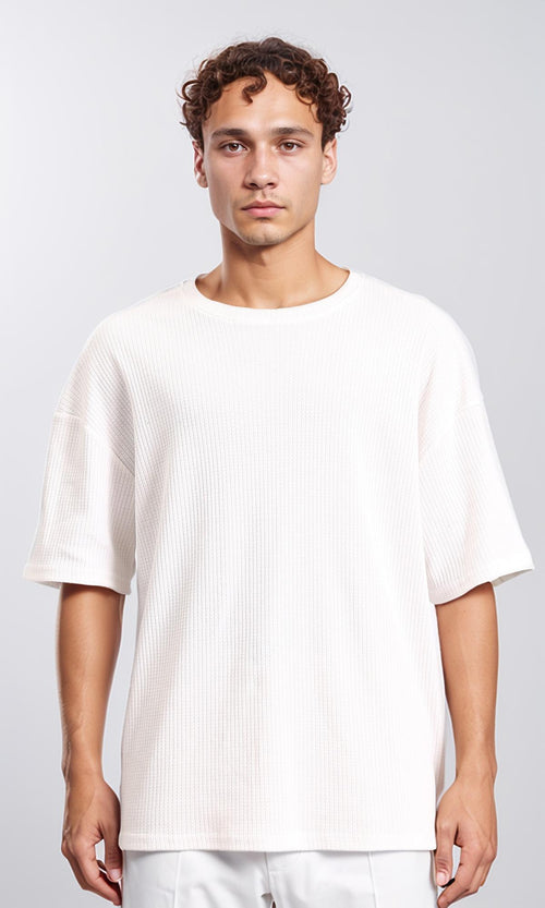 Self Pattern Slip On Loose Tee - Ivory