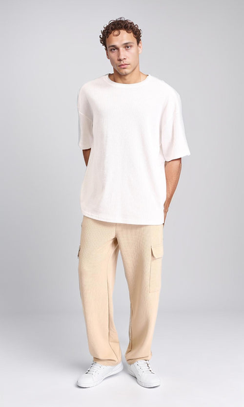 R208542 - Self Pattern Slip On Loose Tee - Ivory