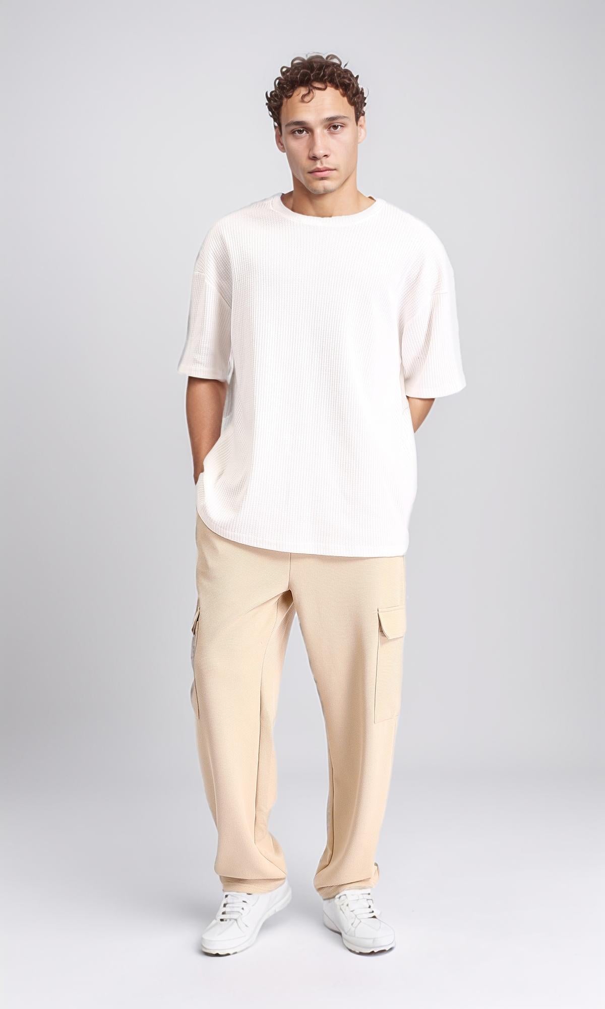R208542 - Self Pattern Slip On Loose Tee - Ivory