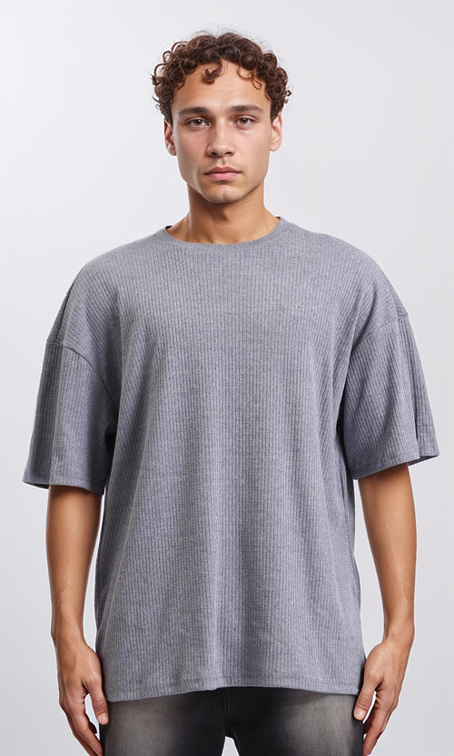 R208543 - Self Pattern Slip On Loose Tee - Medium Grey