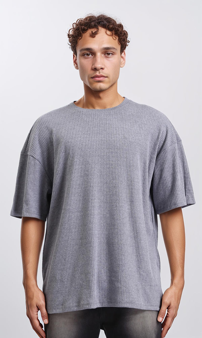 R208543 - Self Pattern Slip On Loose Tee - Medium Grey