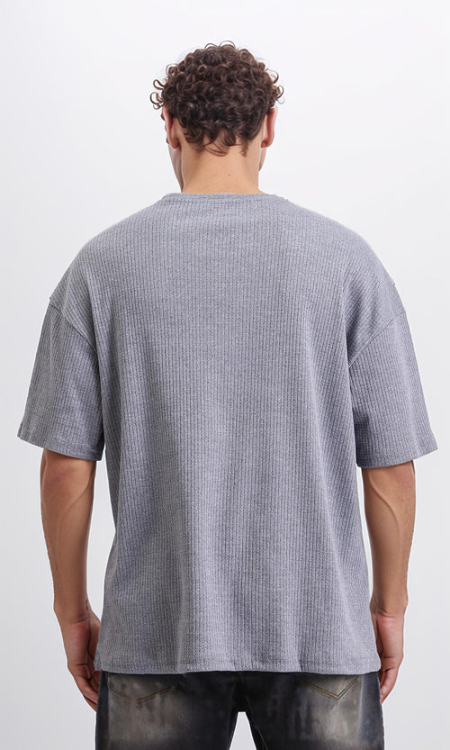 R208543 - Self Pattern Slip On Loose Tee - Medium Grey