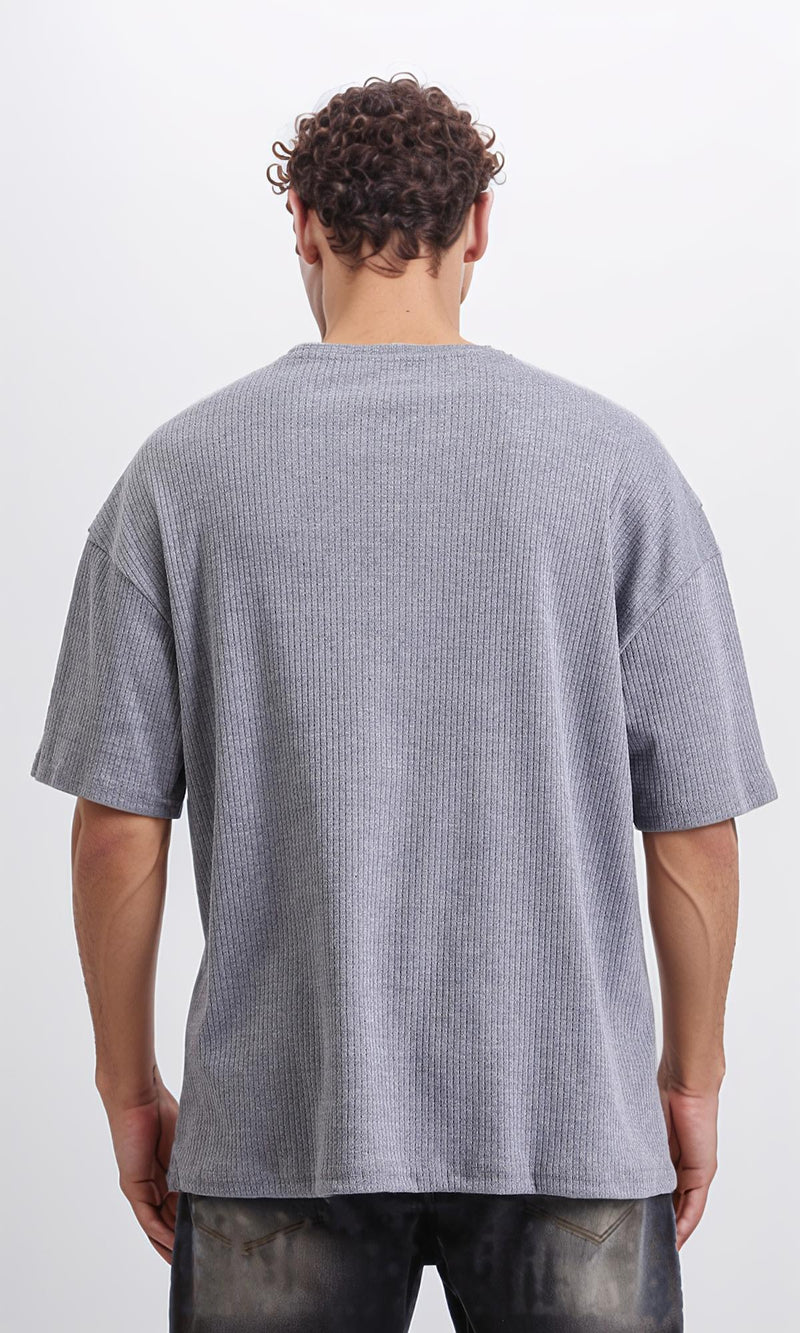 R208543 - Self Pattern Slip On Loose Tee - Medium Grey