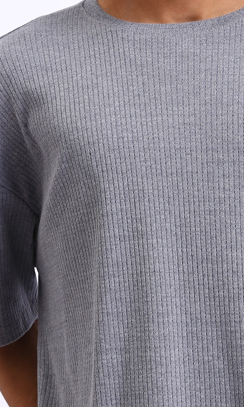 R208543 - Self Pattern Slip On Loose Tee - Medium Grey