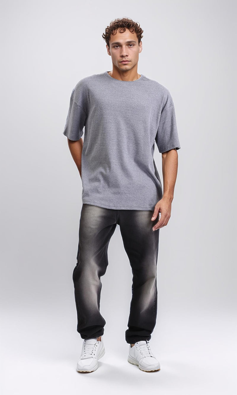 R208543 - Self Pattern Slip On Loose Tee - Medium Grey