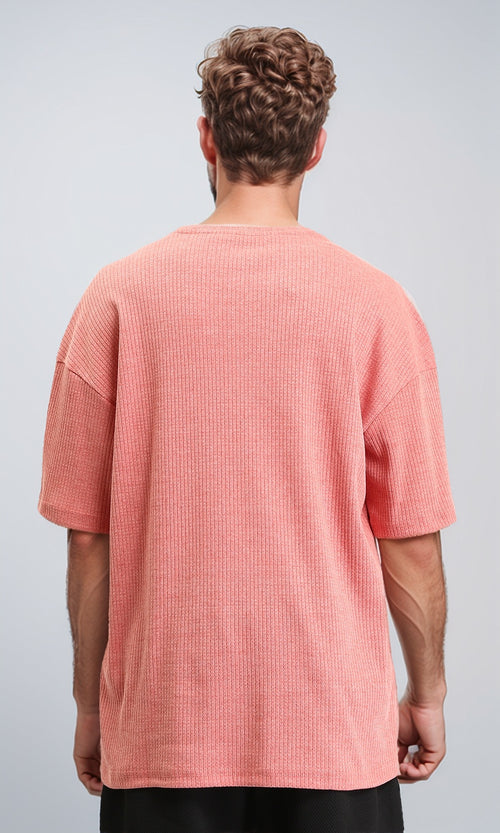 R208544 - Self Pattern Elbow Sleeves Cotton Tee - Coral