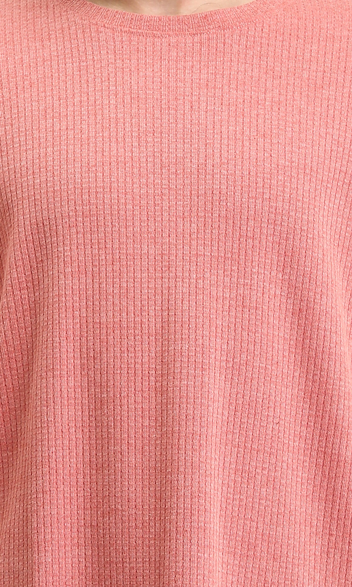 R208544 - Self Pattern Elbow Sleeves Cotton Tee - Coral