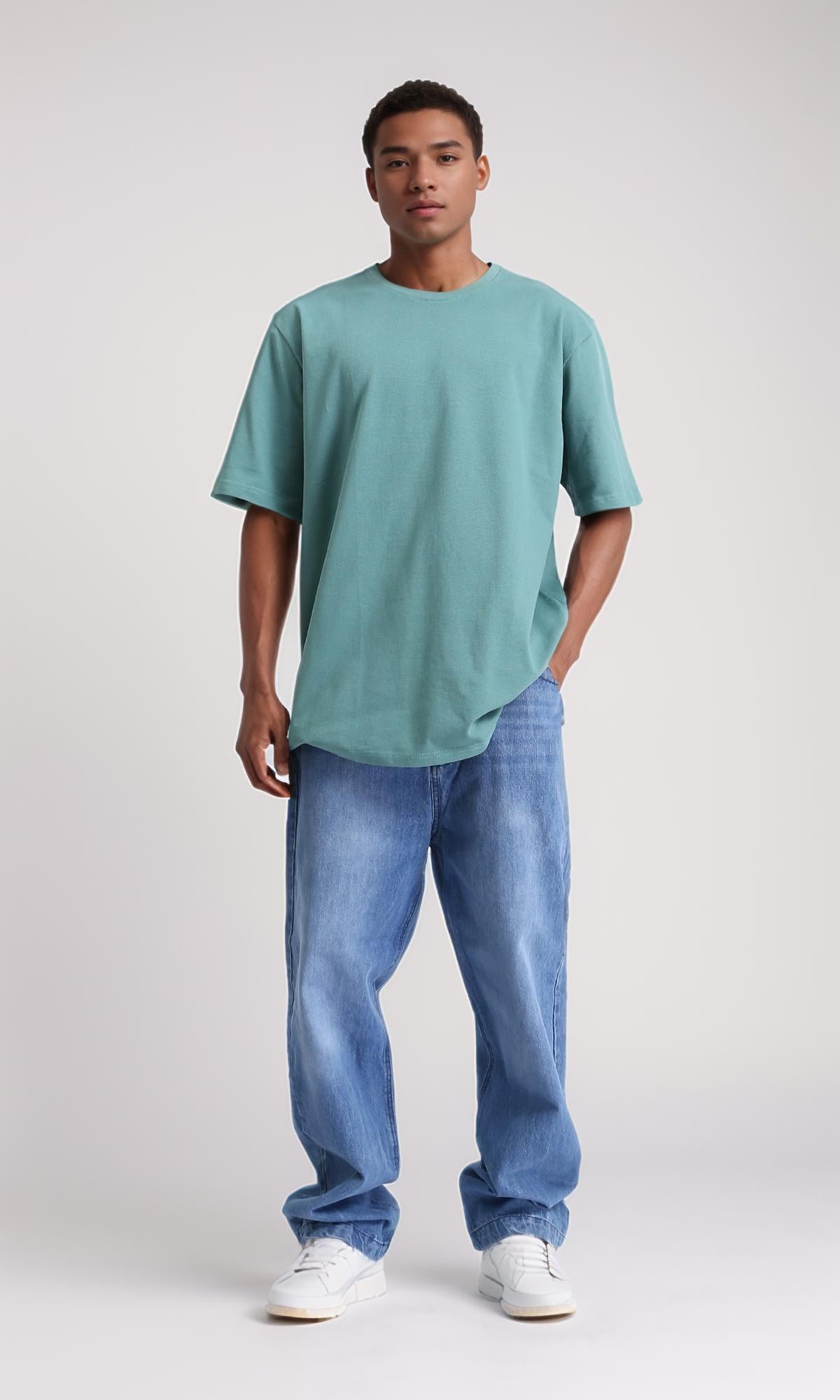 R208545 - Crew Neck Solid Cotton Tee - Jade