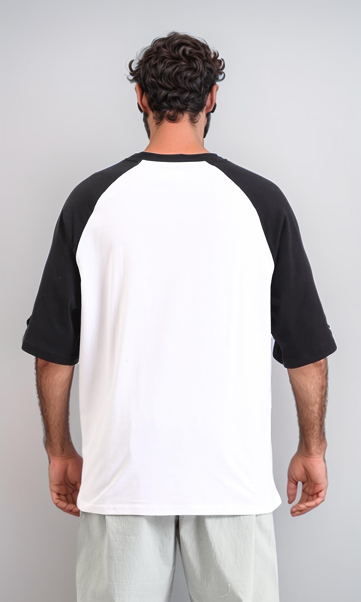 R208547-Bi-Tone Crew Neck Printed Tee - Black & White
