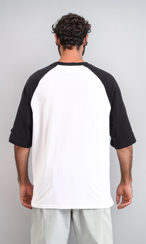 R208547-Bi-Tone Crew Neck Printed Tee - Black & White