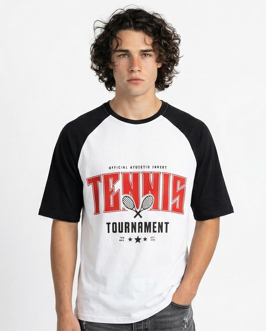 Ravin Men's Vintage Tennis Tournament Raglan T-Shirt - Black/White - R208548