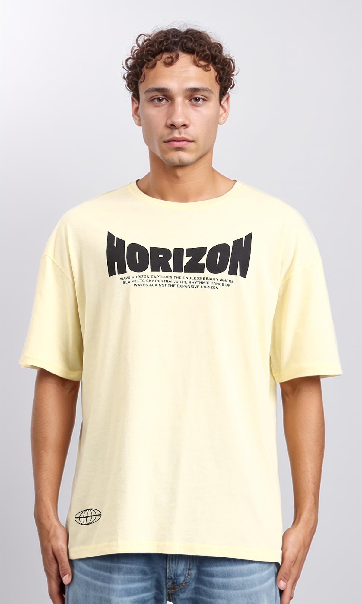 "horizon" Slip On Printed Cotton Tee - Light Yellow