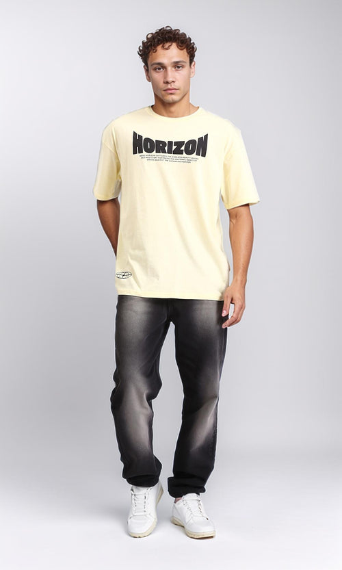 R208550 - "Horizon" Slip On Printed Cotton Tee - Light Yellow
