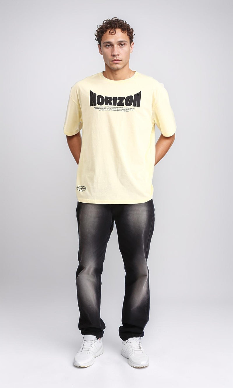 R208550 - "Horizon" Slip On Printed Cotton Tee - Light Yellow