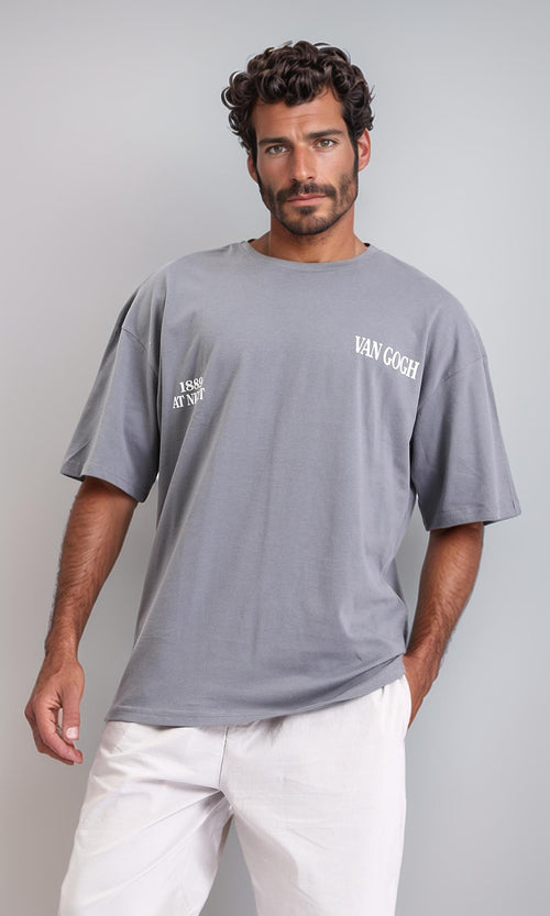 R208552-Slip On Lightweight Cotton Long Tee - Grey