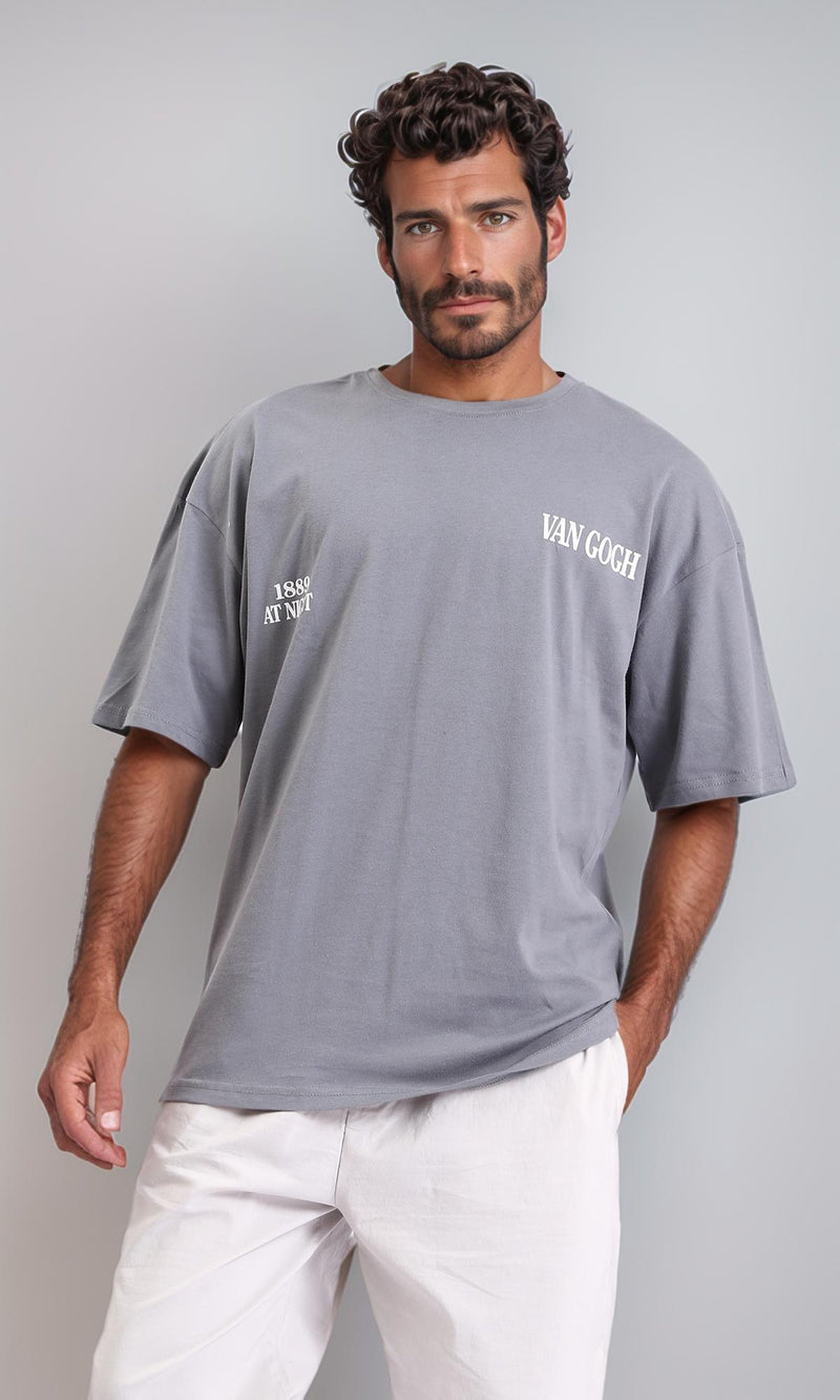 R208552-Slip On Lightweight Cotton Long Tee - Grey