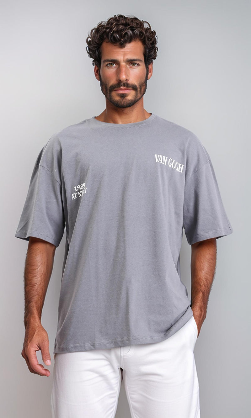 R208552-Slip On Lightweight Cotton Long Tee - Grey