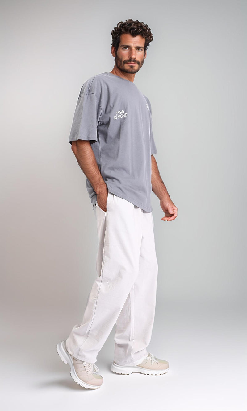 R208552-Slip On Lightweight Cotton Long Tee - Grey