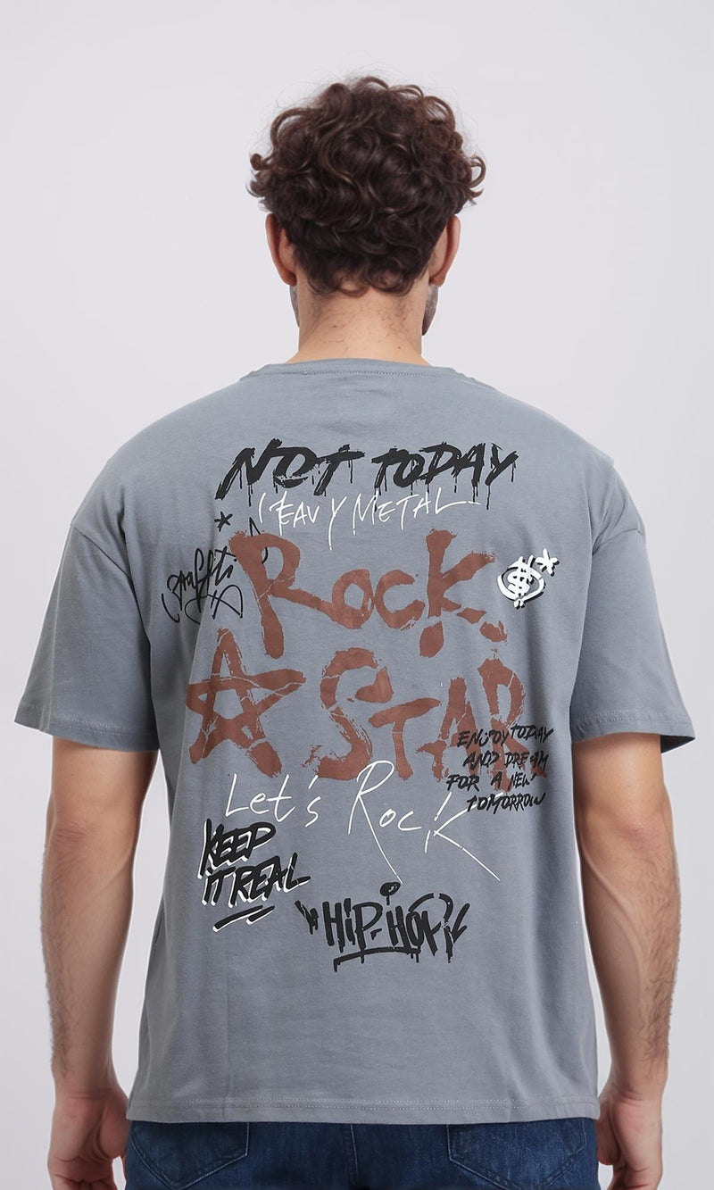 R208553 - Crew Neck Printed Cotton Tee - Medium Grey