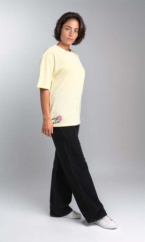 R208554-Slip On Printed Cotton Long Tee - Yellow