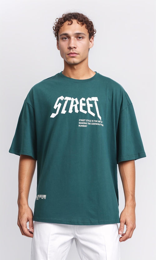 "street" Slip On Printed Cotton Tee - Forest Green