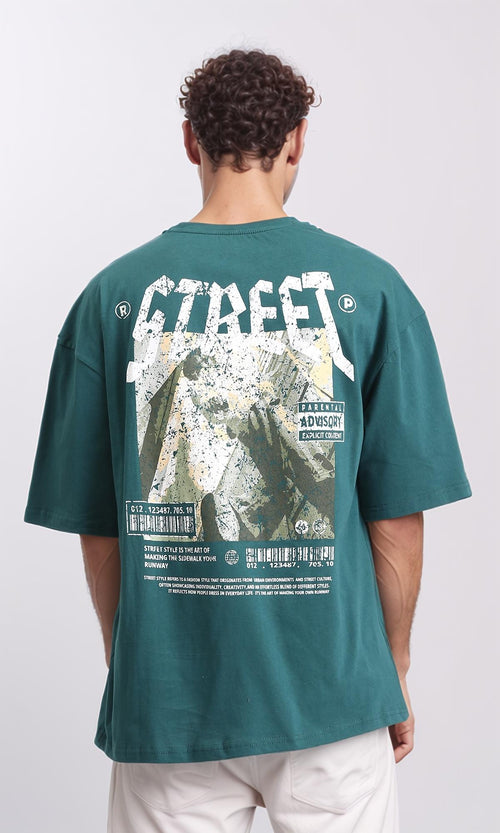 R208556 - "Street" Slip On Printed Cotton Tee - Forest Green