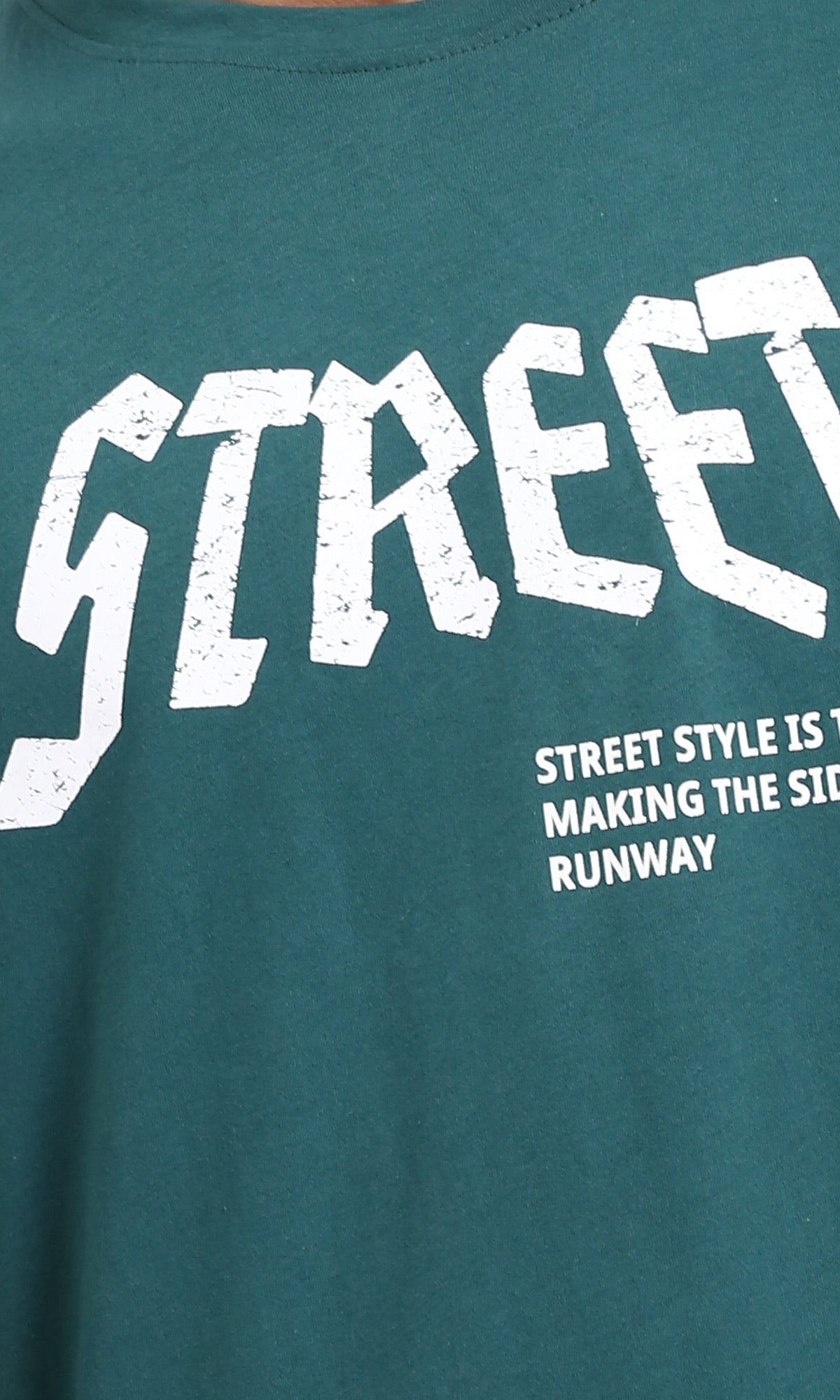 R208556 - "Street" Slip On Printed Cotton Tee - Forest Green