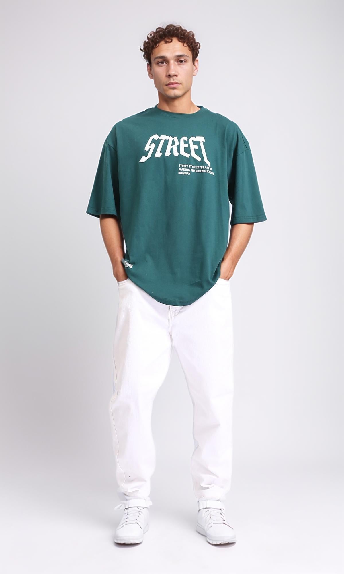 R208556 - "Street" Slip On Printed Cotton Tee - Forest Green