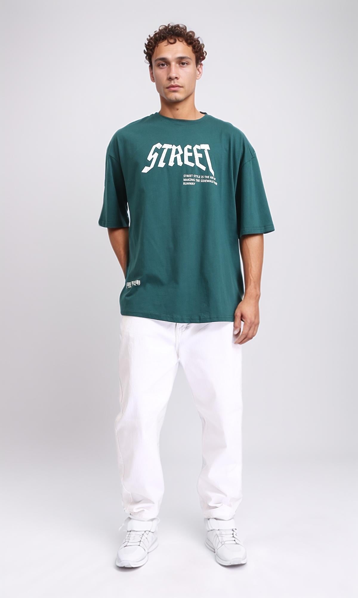R208556 - "Street" Slip On Printed Cotton Tee - Forest Green