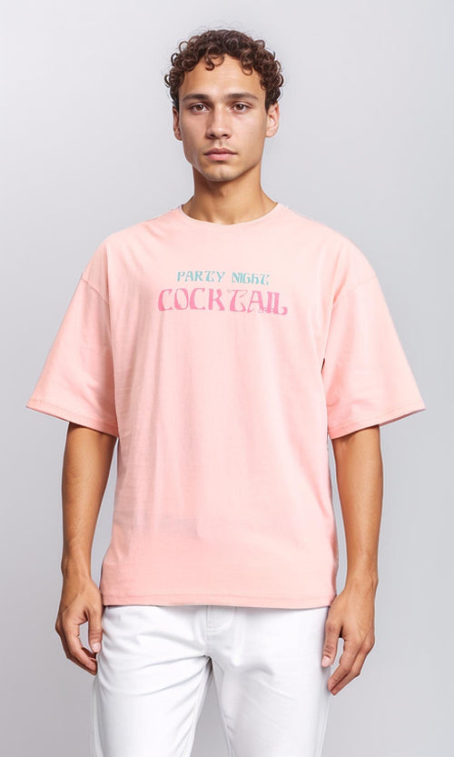 R208558 - Printed Relaxed Slip On Tee - Pink