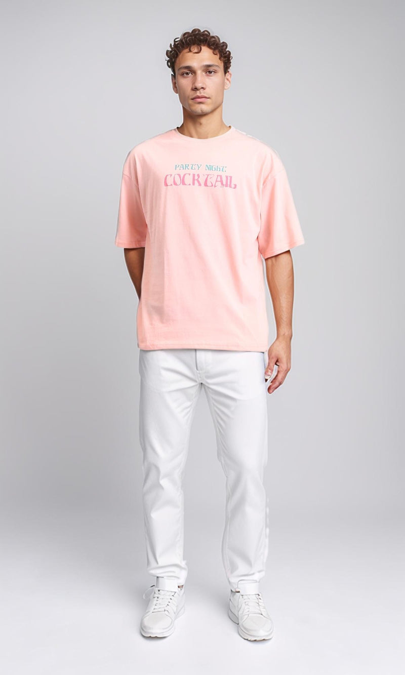 R208558 - Printed Relaxed Slip On Tee - Pink