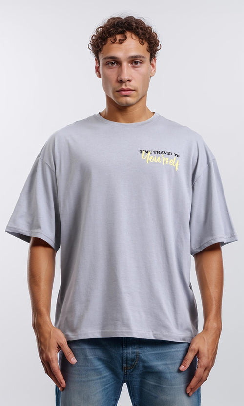 R208559 - Crew Neck Summer Printed Tee - Grey
