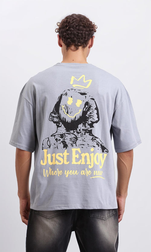 R208559 - Crew Neck Summer Printed Tee - Grey